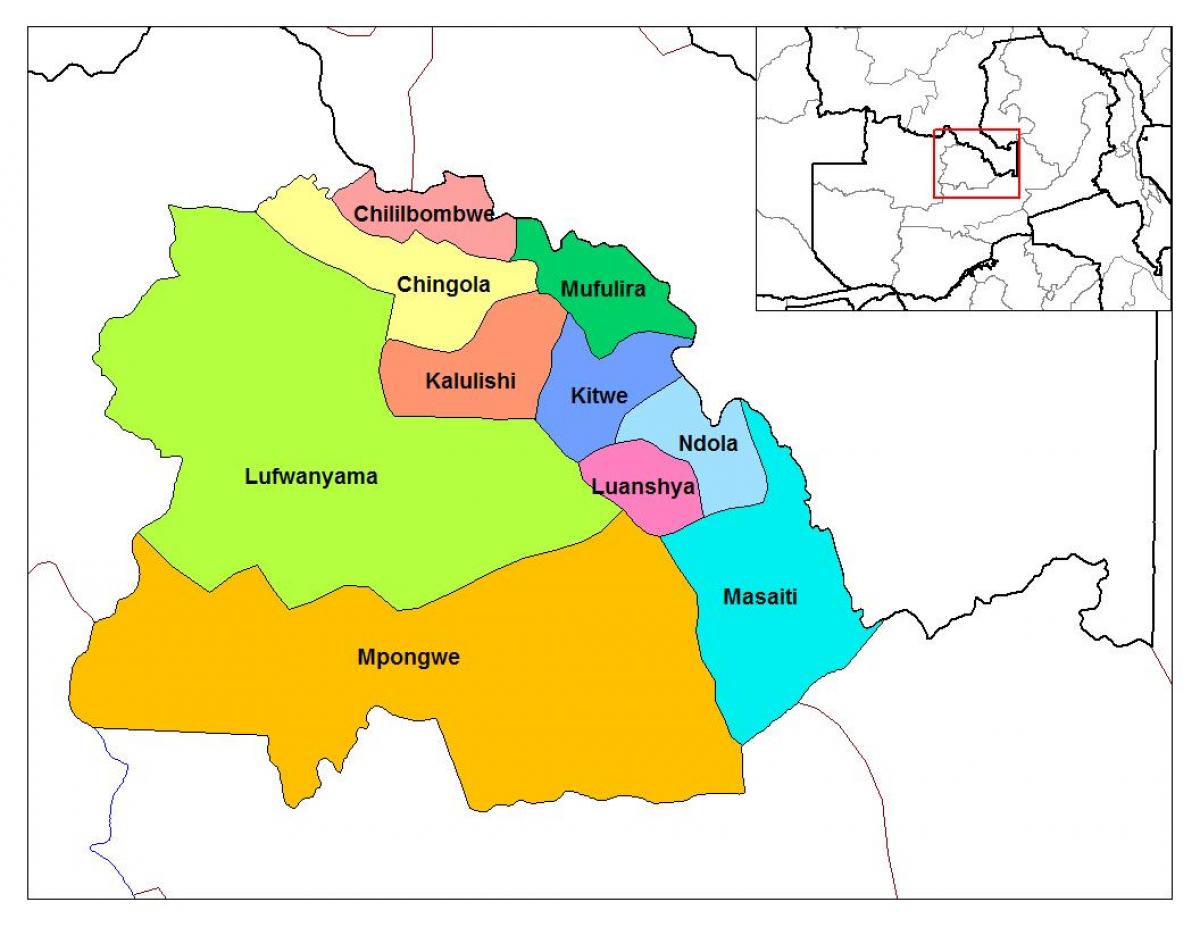 karta över copperbelt provinsen Zambia