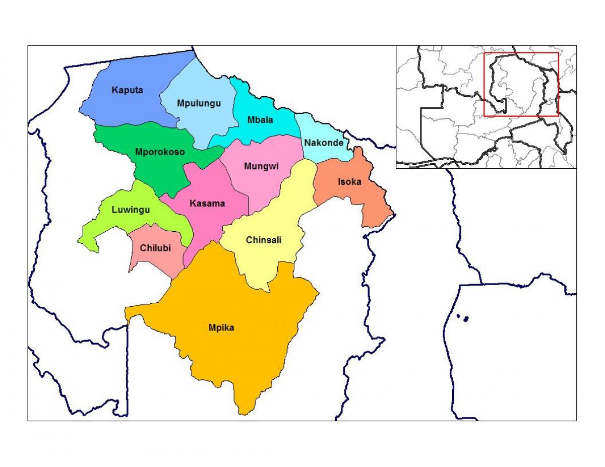 Karta över norra provinsen Zambia