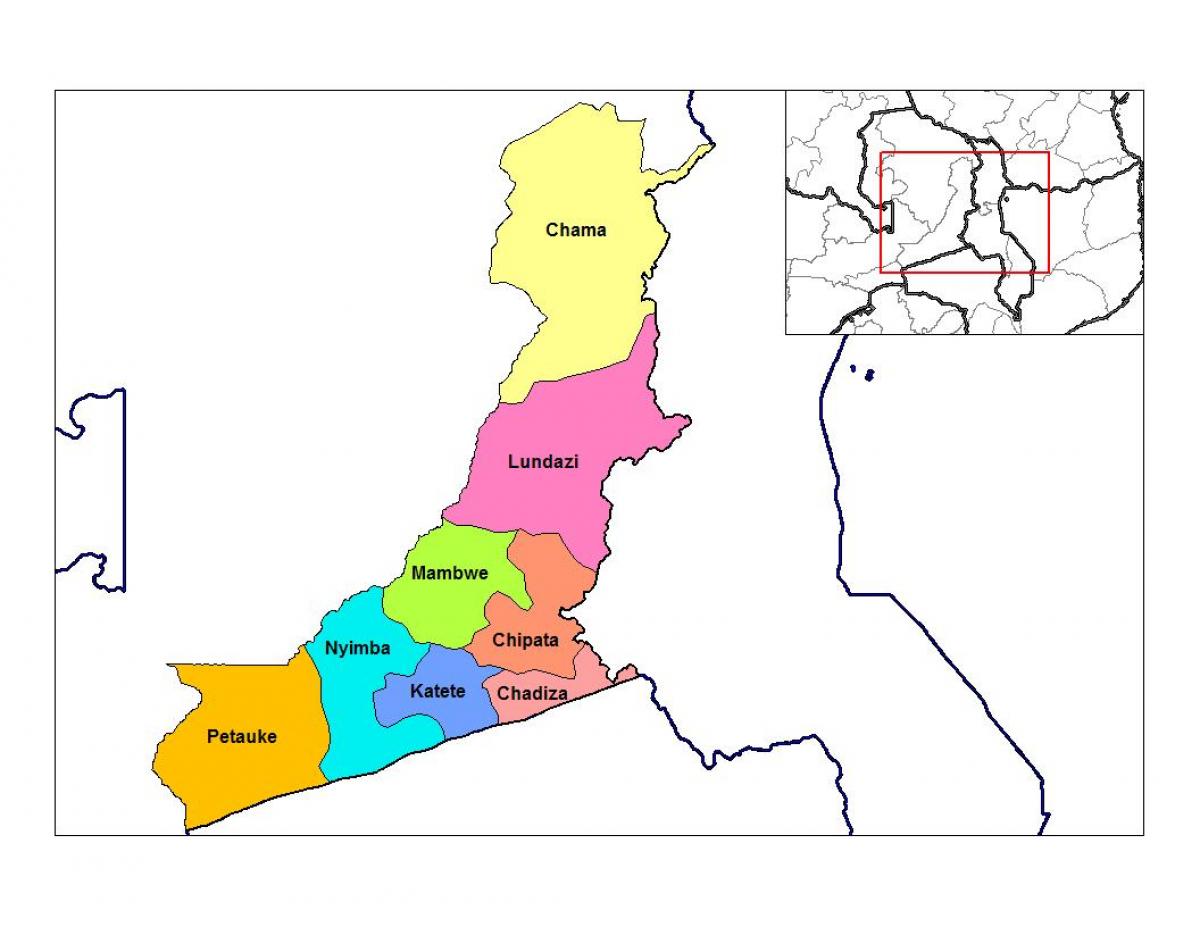 karta över östra provinsen i Zambia