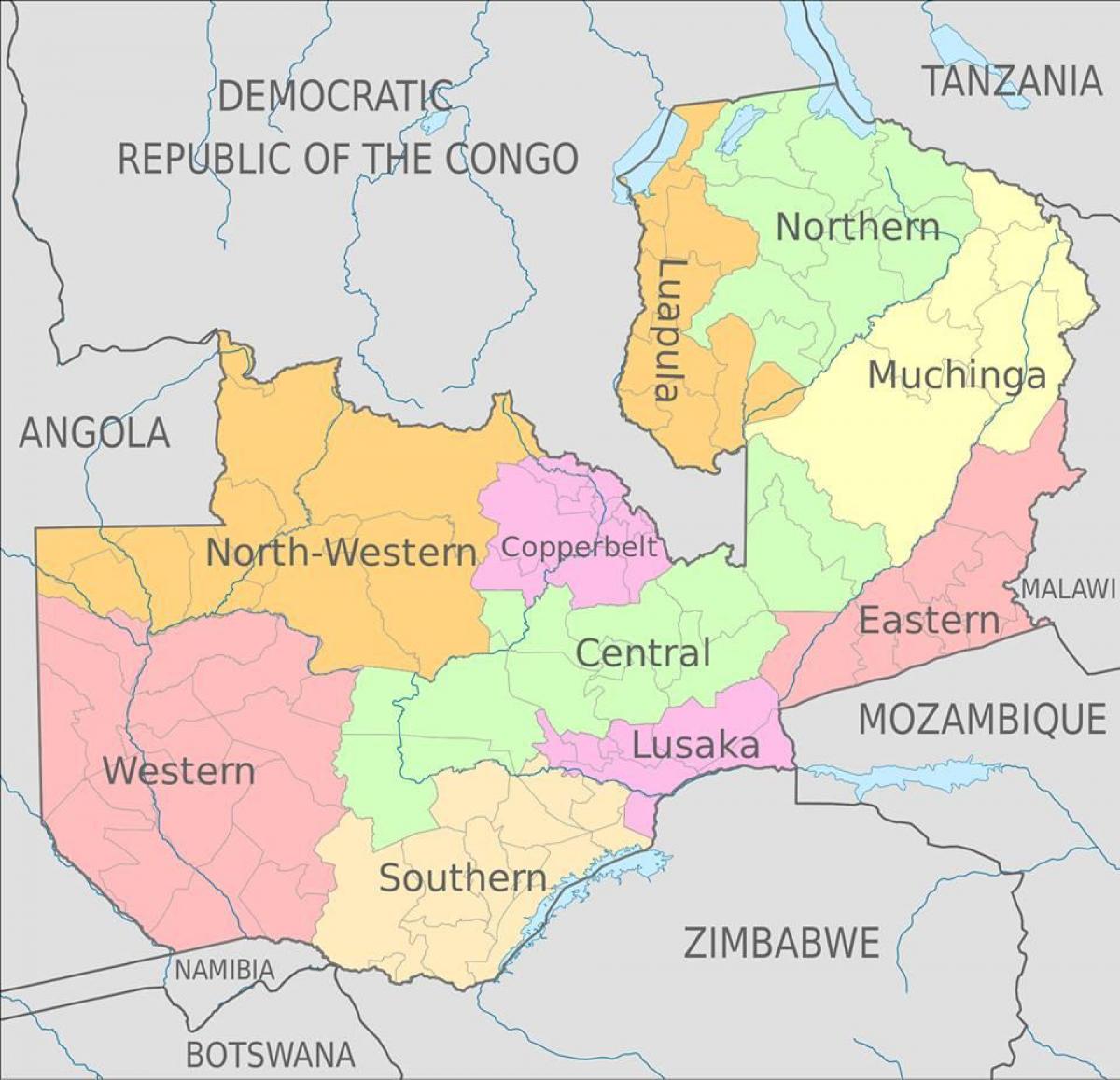 karta över Zambia visar 10 provinser