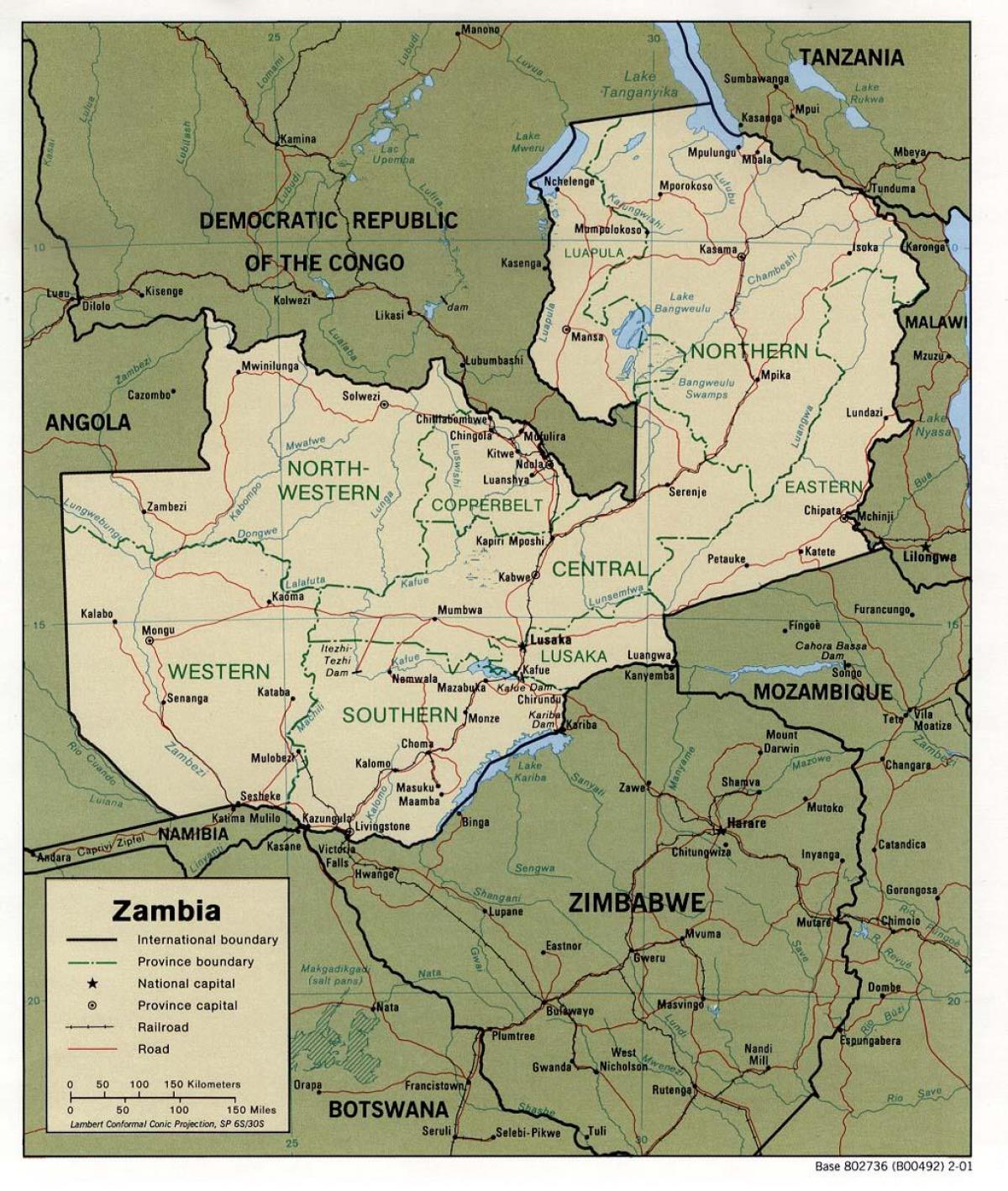 Zambia fysiska egenskaper karta