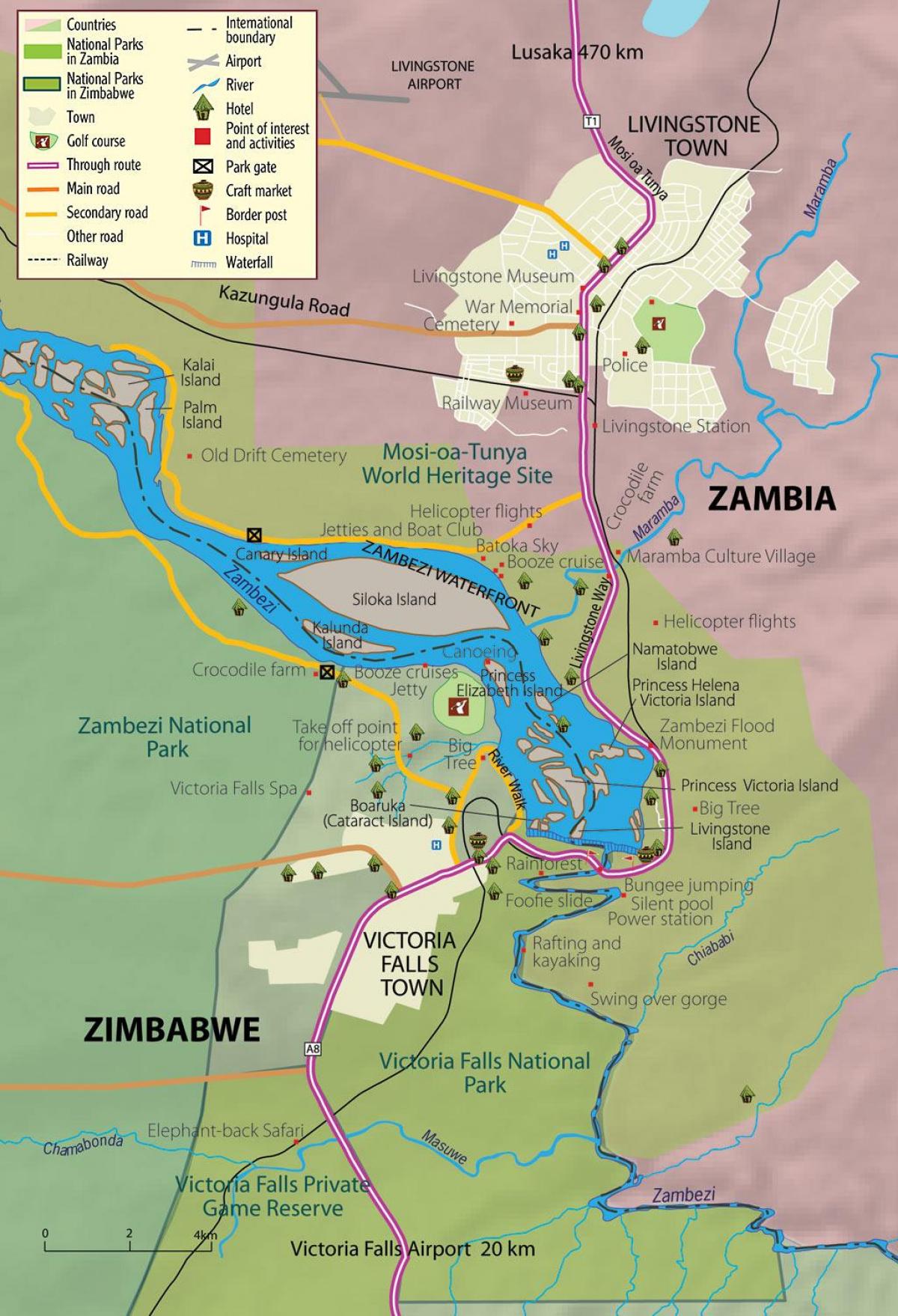 karta över staden livingstone i Zambia