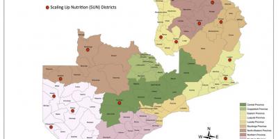 Zambia distrikt uppdaterad karta