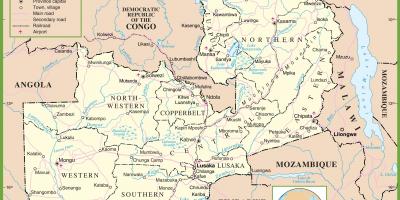 Karta över politiska Zambia